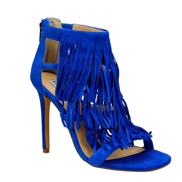 steve madden blue fringe heels